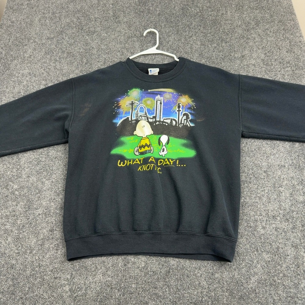 Knotts Berry Farm Cedar Fair Sweatshirt Men L Black Cotton Poly Peanuts Crewneck